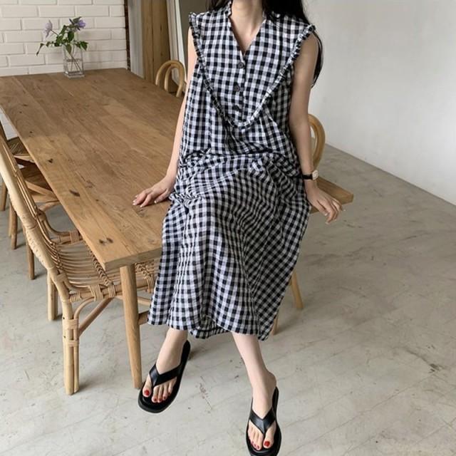 1317【ジェンヌ】美品　ノースリーブロングワンピース　M 大人ギンガム　春夏 ギンガムチェック ワンピース ロング レディース ロング