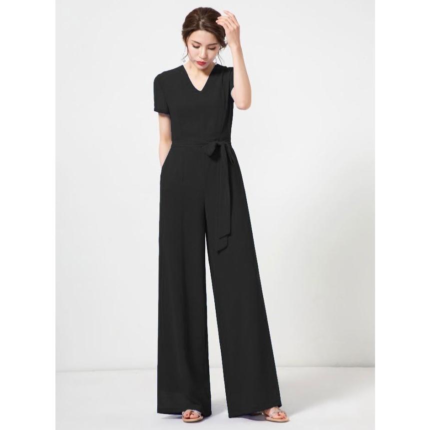 パンツドレス かっこいい 袖あり パーティードレス 結婚式 お呼ばれ