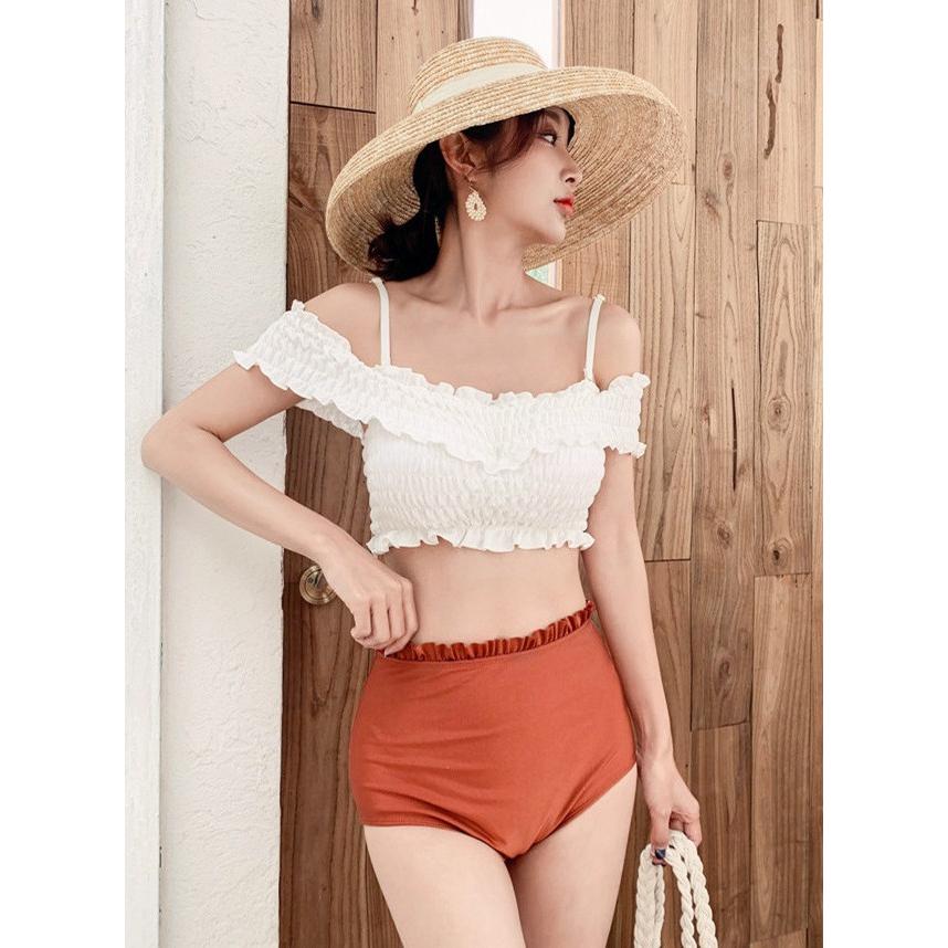 水着 レディース ビキニ水着 バンドゥビキニ オフショルダー水着 ビスチェ ハイウエスト 体型カバー フリル 大きいサイズ 韓国 露出少なめ 可愛い 白 Ssg0261 Leap リープ 通販 Yahoo ショッピング