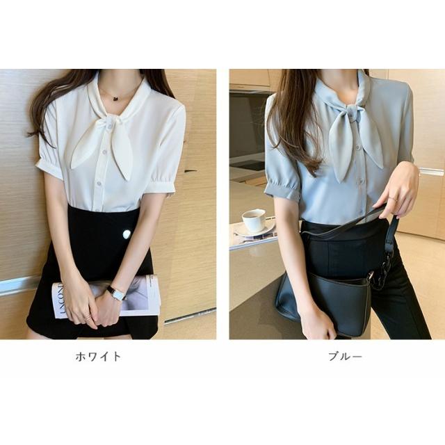 レディース トップス ボウタイ ブラウス 半袖 レディース シンプル ス きれいめ 夏 無地 大きいサイズ 袖フリルブラウス ブラウス 3L シャツブラウス 春 レディース トップス ボウタイ ブラウス 半袖 シャツブラウス