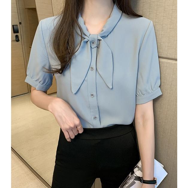 トップス レディース シャツブラウス ボウタイブラウス 半袖 春夏