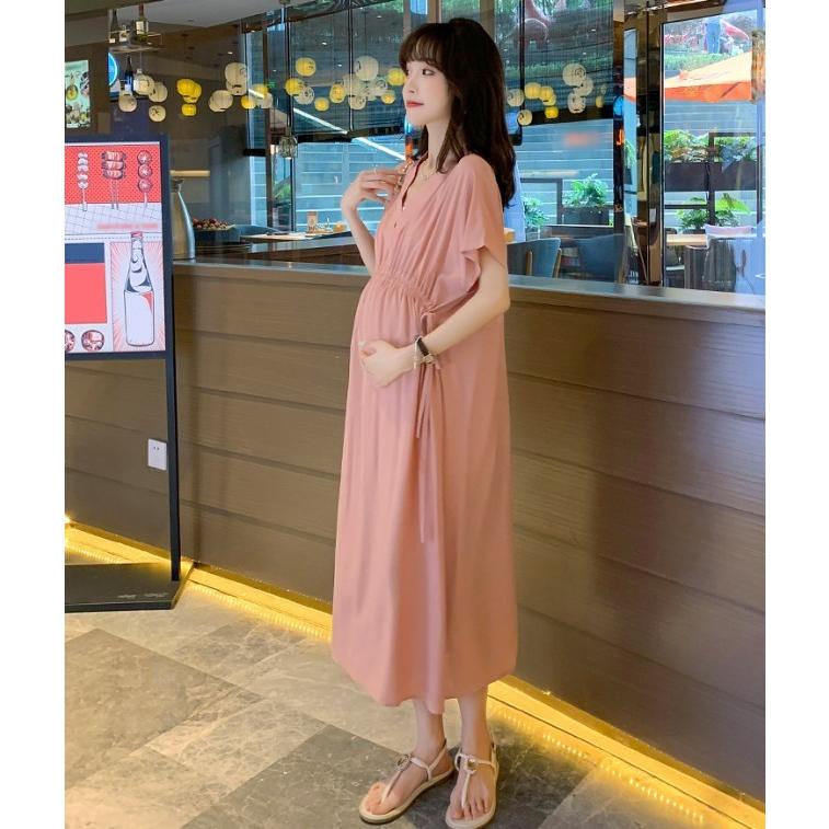 初回限定 マタニティ ワンピース ドレス ロング 結婚式 お呼ばれドレス ロングワンピース 袖あり 半袖 大きいサイズ 3l Vネック リボン 妊婦服 フレンチスリーブ Materialworldblog Com