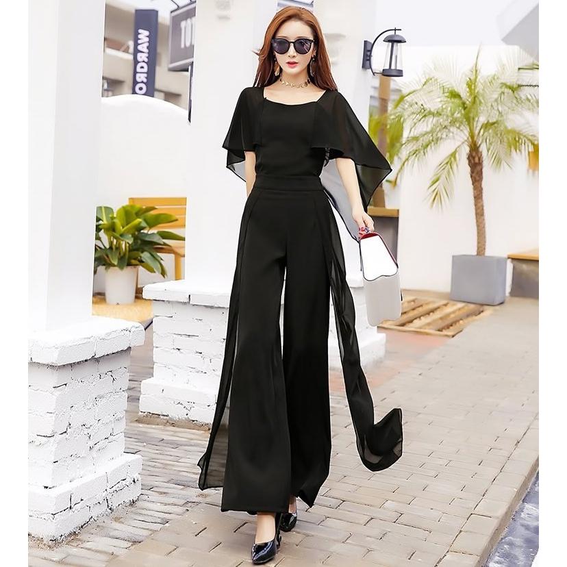 即納 最大半額 即納 セットアップ レディース シフォン フレアスリーブ ラウンドネック ハイウエスト ワイドパンツ ロング 半袖 フェミニン 春夏 パンツドレス Seal限定商品 Aleefsurgical Com