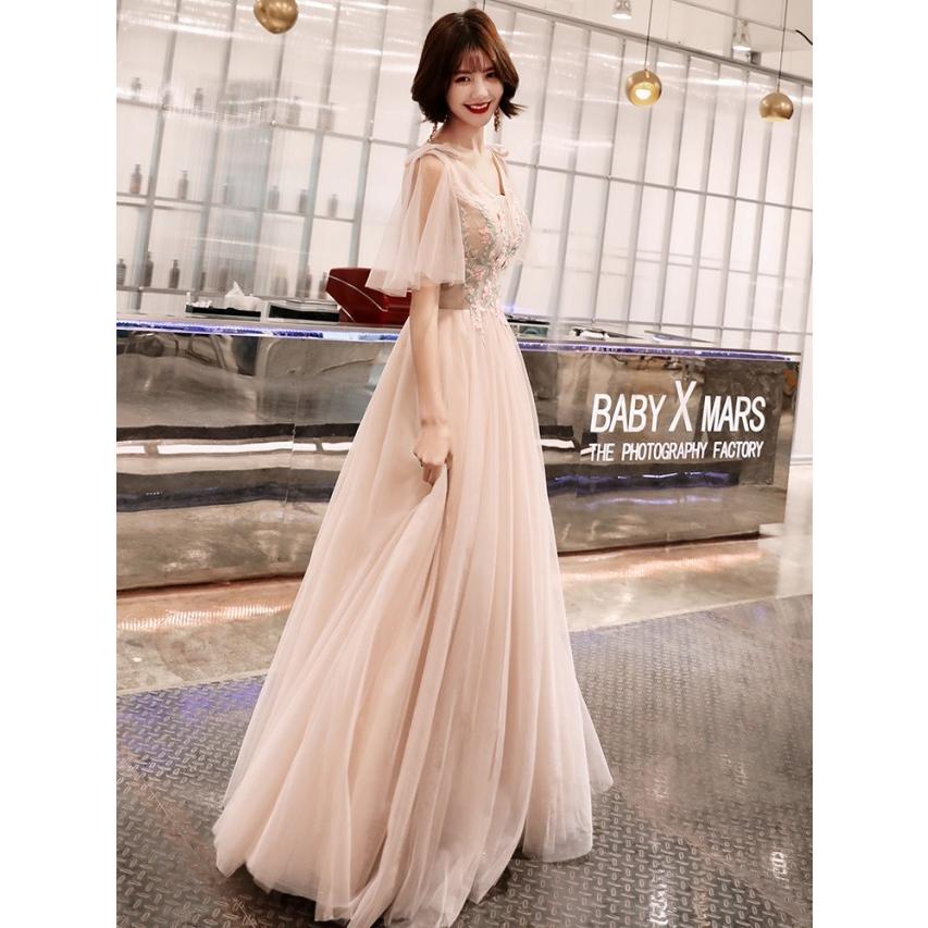 一部即納 ウェディングドレス カラードレス 花柄 刺繍 リボン チュール レースアップ パステル レース ミモレ丈 マキシ丈 半袖 袖あり フレア袖 Ssh0043 Leap リープ 通販 Yahoo ショッピング