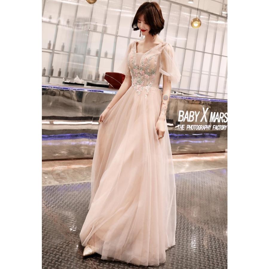即納] ウェディングドレス カラードレス 花柄 刺繍 リボン チュール 