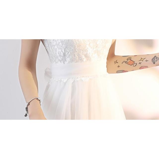 ウェディングドレス 刺繍 パール リボン レース ロング丈 パーティー