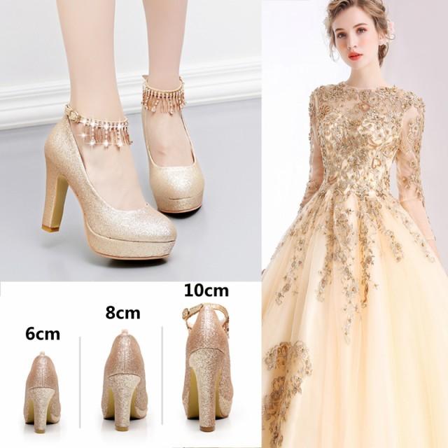 キラキラストラップ 厚底 ハイヒール ゴールド レディース パンプス