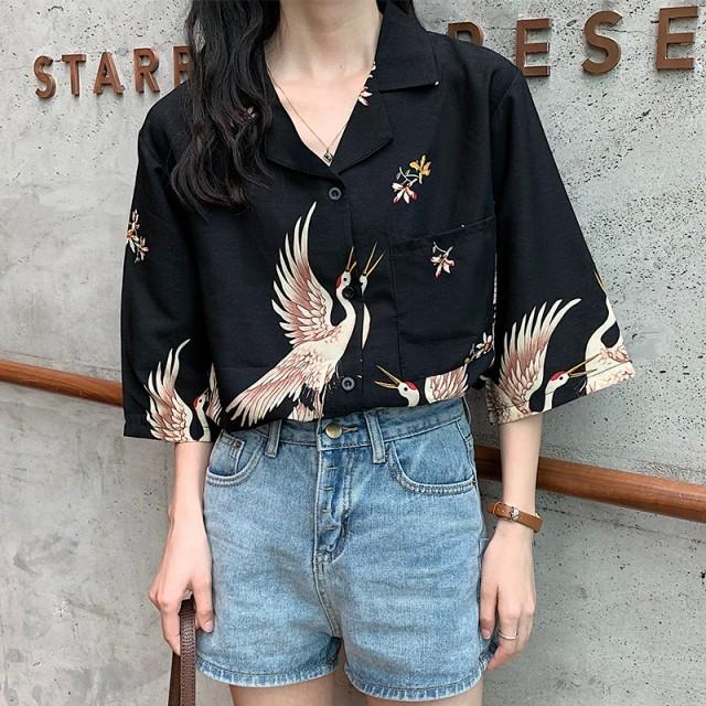 一部即納 アロハシャツ オープンカラー 開襟シャツ 和柄 鶴 レディース トップス 半袖 春 夏 ビーチ ハワイアン 夏新作 羽織りもの Ssh0079 Leap リープ 通販 Yahoo ショッピング