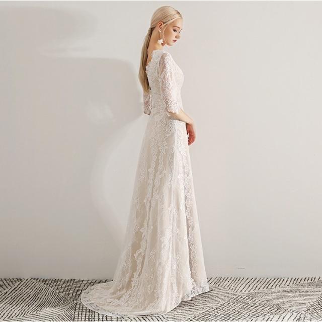ウェディングドレス　七分袖　Sサイズ相当 ウェディングドレス 袖あり 七分袖 結婚式 二次会 花嫁 刺繍