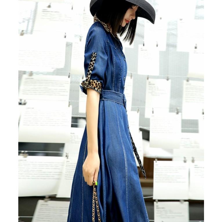 デニム ロングワンピース 大きいサイズ シャツワンピース フレア