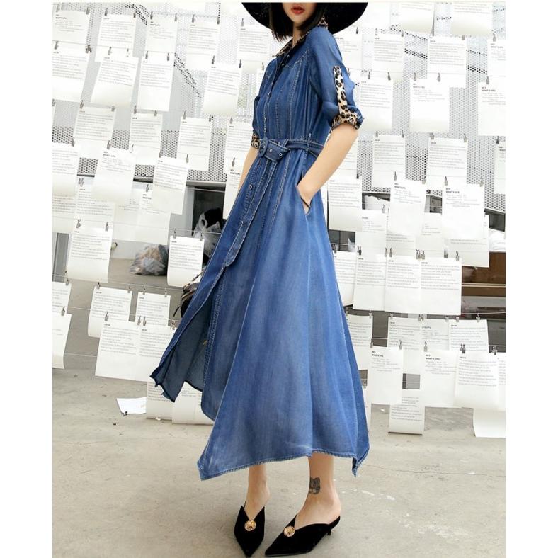 デニム ロングワンピース 大きいサイズ シャツワンピース フレア