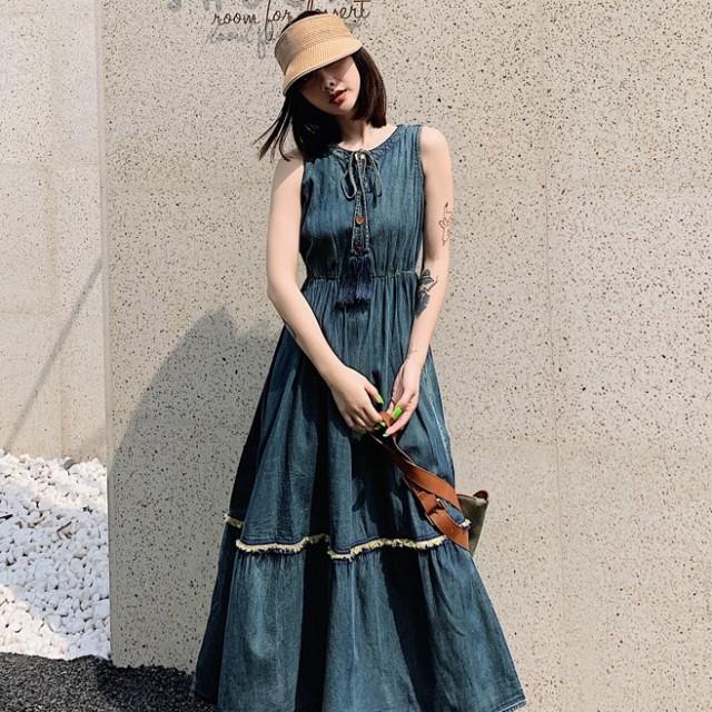 デニム ワンピース 夏 ロングワンピース レディース Aライン デニム ワンピース 夏 ロングワンピース レディース Aライン