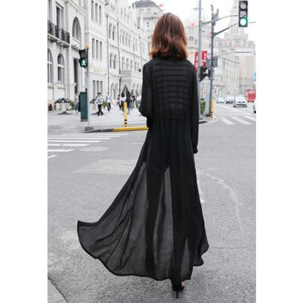 新品✿3L~”シフォン 刺繍レース ロングカーディガン 大きいサイズレディース黒 DAY CLOSET カーディガン レディース 花柄刺繍レースロングガウン