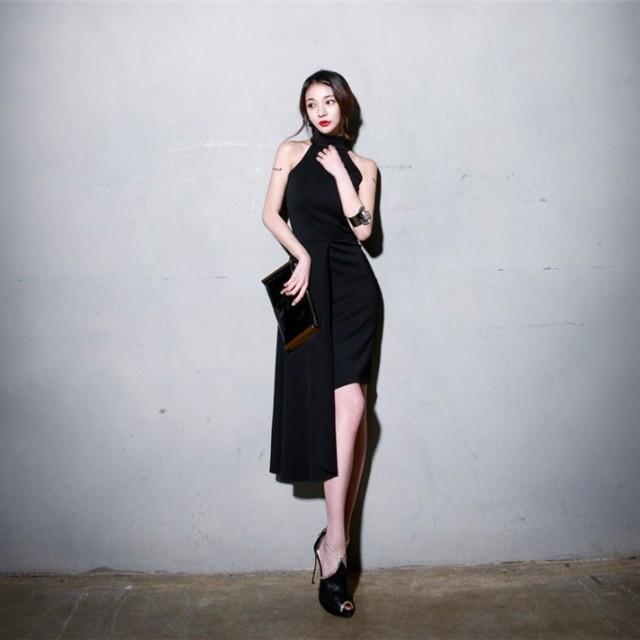 パーティードレス 大きいサイズ 3l 結婚式 二次会 ワンピース ホルターネック アシンメトリー ドレス ノースリーブ 小さいサイズ 3s 韓国 お呼ばれドレス Ssh0259 Leap リープ 通販 Yahoo ショッピング