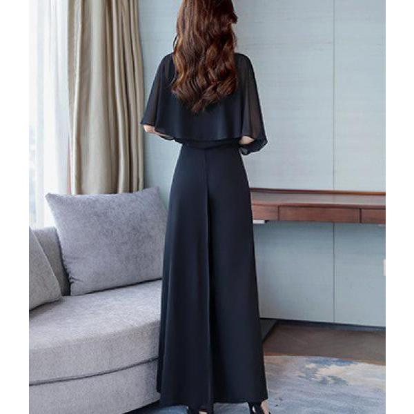 パンツドレス かっこいい 結婚式 お呼ばれドレス 黒 韓国 パーティードレス セットアップ フォーマル シフォン ワイドパンツ 上品 大きいサイズ 3L 即納 パンツドレス かっこいい 結婚式 お呼ばれドレス 黒 韓国