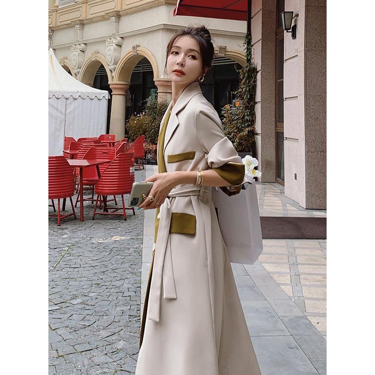 新品♡春♡華やかトレンチ♡おしゃれロングコート♡パーティー♡結婚式♡デート♡映え トレンチコート レディース アウター 春 秋 バイカラー コート