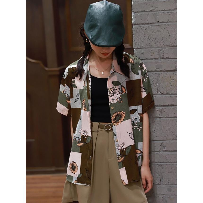 柄シャツ レディース トップス 春夏 アロハシャツ 襟付き 花柄 シャツ 半袖 シャツブラウス 総柄 カジュアル おしゃれ 羽織り 春 夏 羽織りシャツ