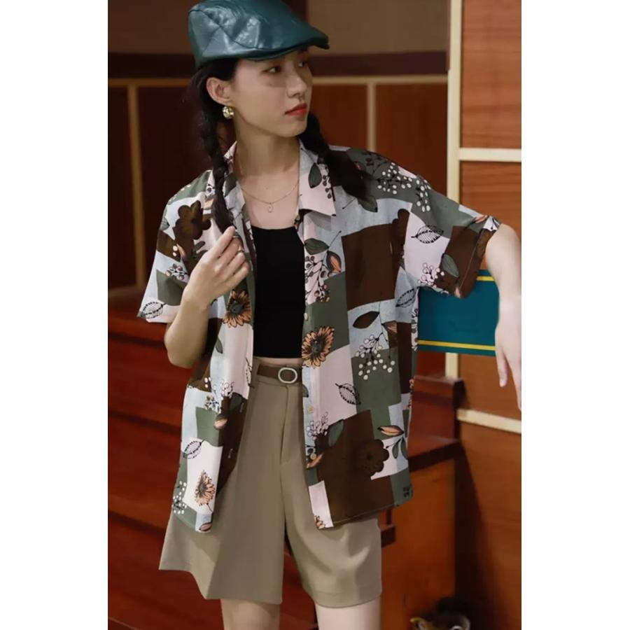 柄シャツ レディース トップス 春夏 アロハシャツ 襟付き 花柄