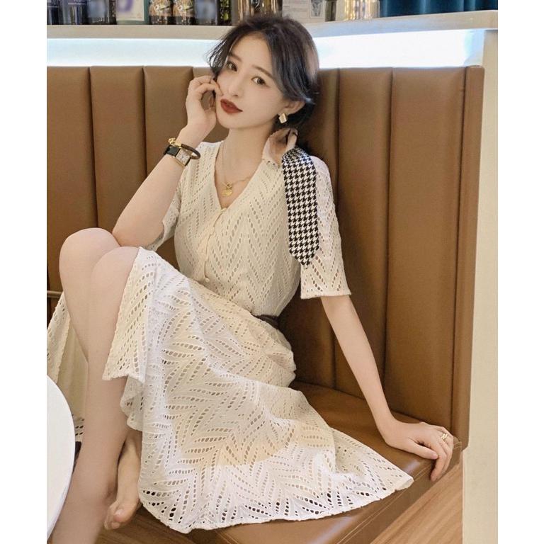 パンチングレース ワンピース レディース ロング 半袖 春 夏 レース