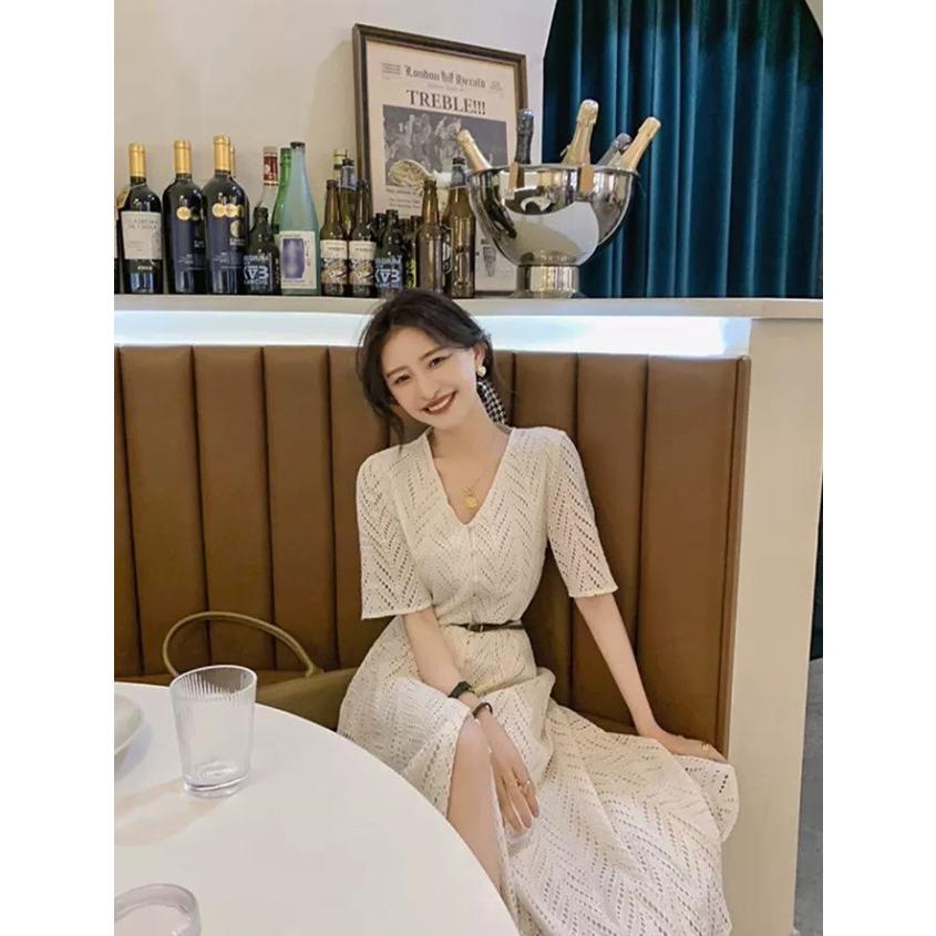 韓国 半袖 レース ワンピース ロング丈 パーティー パンチングレース ワンピース レディース ロング 半袖 春 夏
