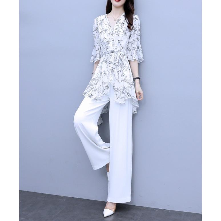 ワイドレッグパンツ ホワイトドレス S~XL レース パーティー パンツドレス かっこいい パーティードレス 結婚式 お呼ばれ