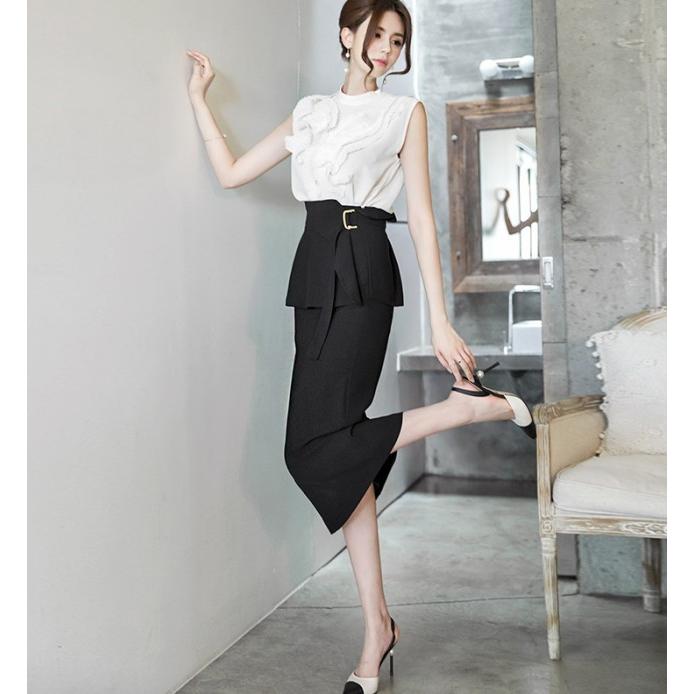 タイトスカート ロング ミモレ丈 レディース ボトムス ペプラム ハイ