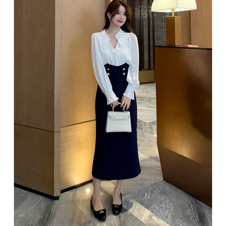 ツーピース トップス スカート タイト シンプル ウエストマーク タイトスカート ロング ミモレ丈 レディース ボトムス ウエスト