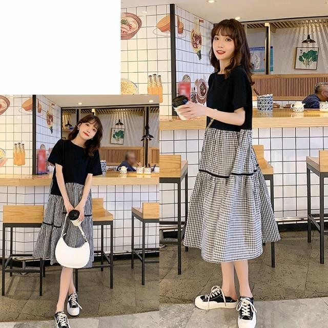 ギンガムチェック ワンピース レディース 夏 春 ドッキングワンピース