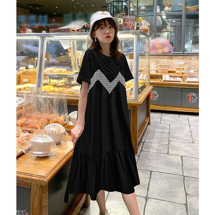 半袖ワンピース ギンガムチェック ブラック ホワイト 花柄 ティアードスカート aljun-714s_00.jpg?basethum=225