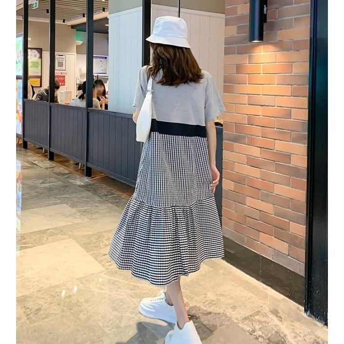 ギンガムチェック ワンピース レディース 夏 春 Tシャツ