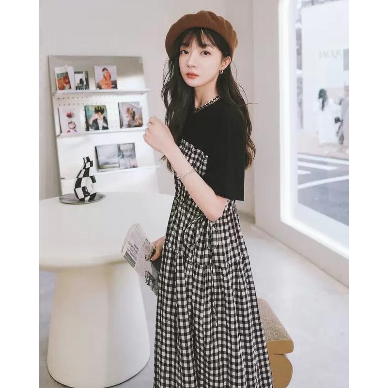 ギンガムチェック ワンピース レディース 夏 春 ドッキングワンピース