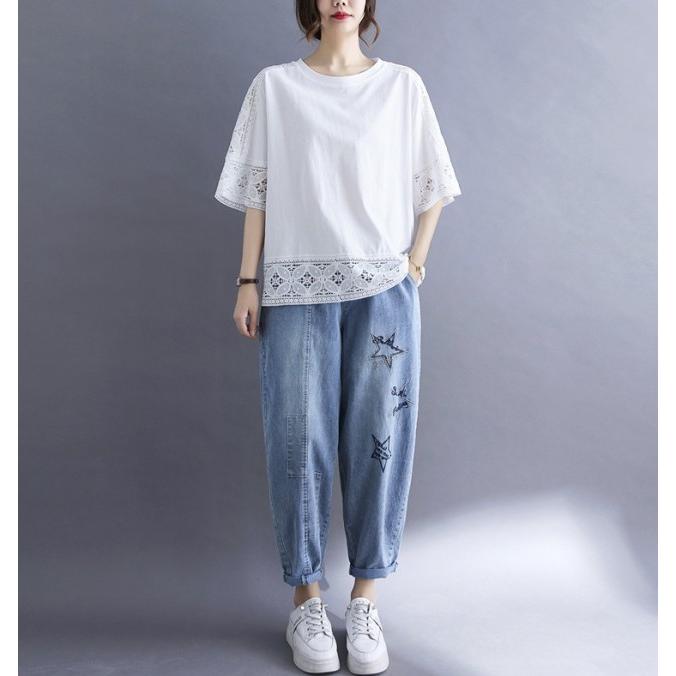 レース袖 半袖 カットソー 五分袖 Tシャツ レディース トップス 春 夏 レーストップス シンプル カジュアル 大きいサイズ 3L ゆったり おしゃれ 白 黒 レース袖 半袖 カットソー 五分袖 Tシャツ レディース トップス