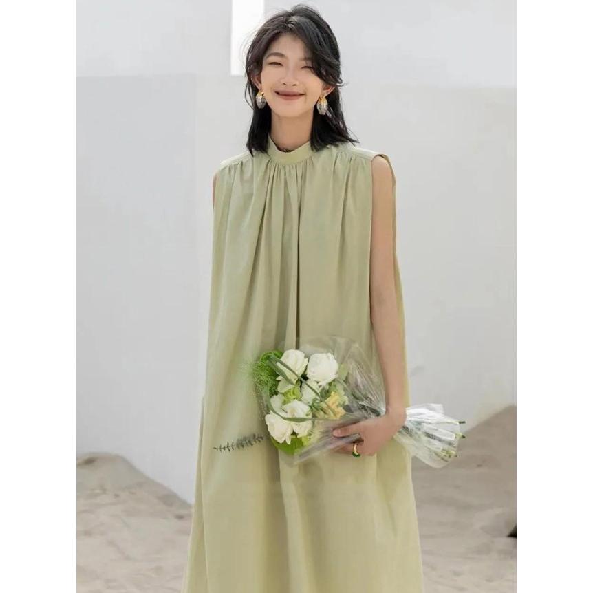 ワンピース レディース ノースリーブ パーティードレス 結婚式 お呼ばれドレス ワンピースドレス ロング 大きいサイズ 3L スタンドカラー ゆったり 体型カバー