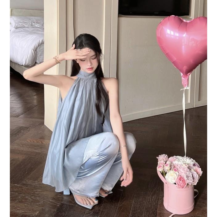 ファッション セットアップ ドレス 韓国 ノースリーブ パンツ セットアップ ノースリーブトップとクロップドパンツの可愛い