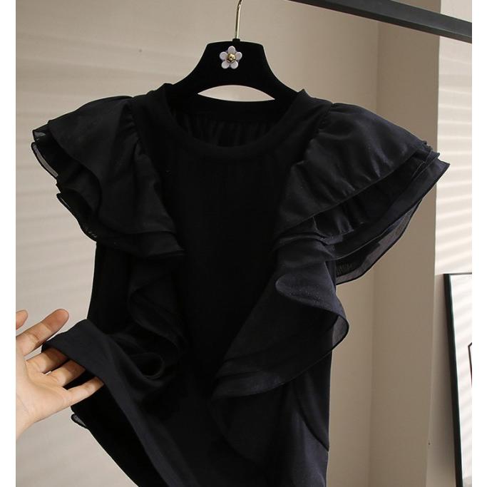 ブラウス レディース フリル袖ブラウス フリル トップス 半袖 フレンチ  