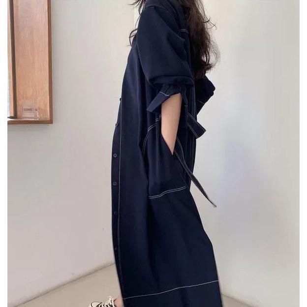 デニムワンピース シャツワンピース 長袖 デニム ワンピース レディース Aライン 春 秋 ウエストマーク 大きいサイズ ロングコート 韓国 ファッション