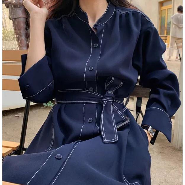 デニムワンピース シャツワンピース 長袖 デニム ワンピース レディース Aライン 春 秋 ウエストマーク 大きいサイズ ロングコート 韓国 ファッション