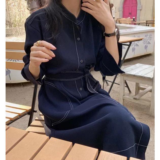 デニムワンピース シャツワンピース 長袖 デニム ワンピース レディース Aライン 春 秋 ウエストマーク 大きいサイズ ロングコート 韓国 ファッション