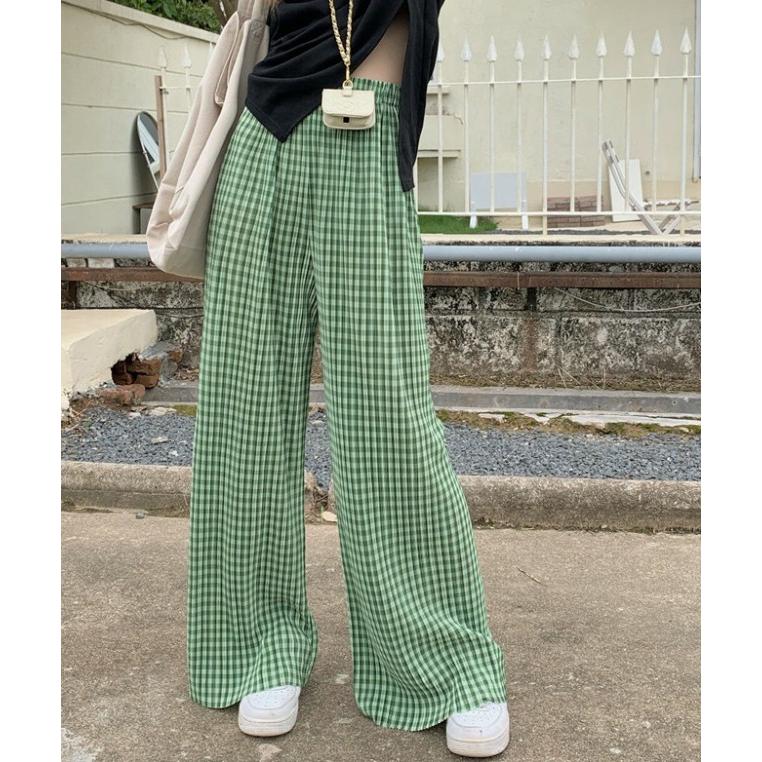 ワイドパンツ レディース 春夏 ボトムス ロング ギンガムチェック 無地