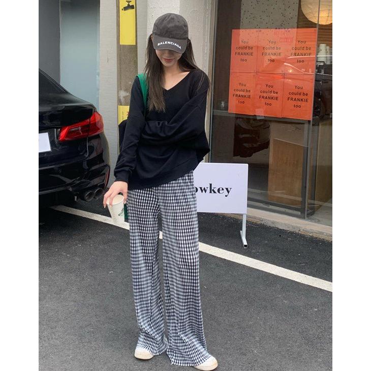 ワイドパンツ レディース 春夏 ボトムス ロング ギンガムチェック 無地