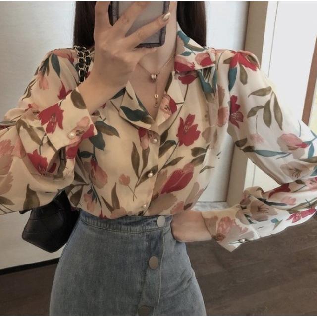 シャツ レディース 長袖 花柄 柄シャツ 総柄シャツ トップス 春 秋