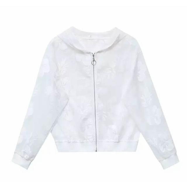薄手パーカー レディース トップス 長袖 花柄 ジップアップ