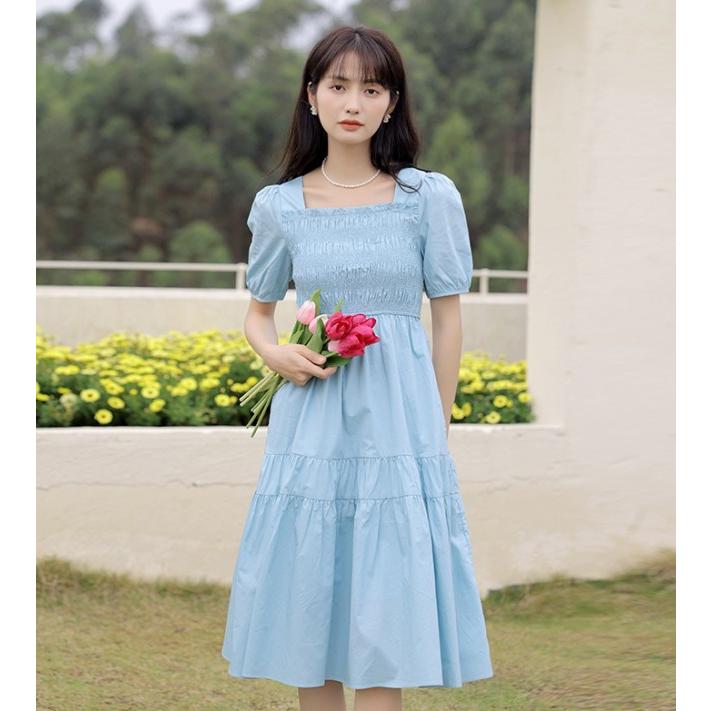 セシリーバンセン ティアード 半袖ワンピース 水色 ティアードワンピース 半袖 ワンピース レディース 切り替えワンピース