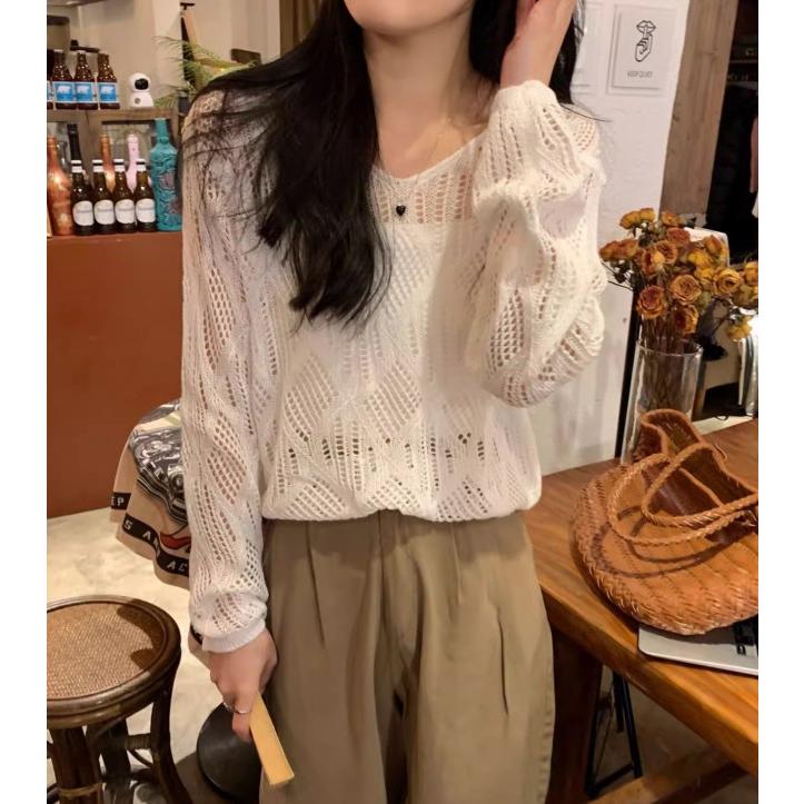 週末限定‼️L'Appartement ベージュ Vネック シアーニット長袖 WISH High Gauge V Neck Pullover（ニット／セーター）｜L'Appartement