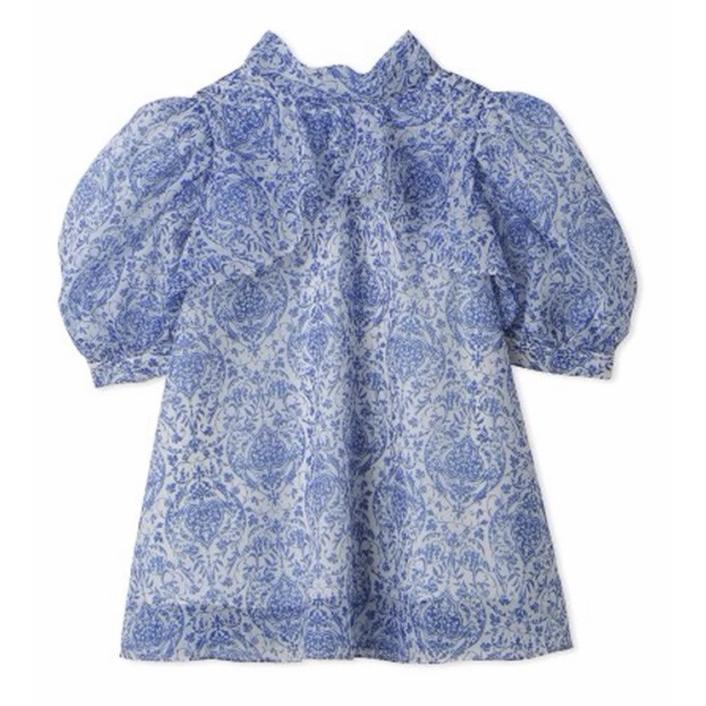 ブラウス レディース 半袖 トップス 夏 春 フリルブラウス ハイネック