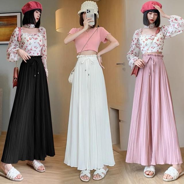 ワイドパンツ レディース プリーツ 春夏 ボトムス パンツ シンプル