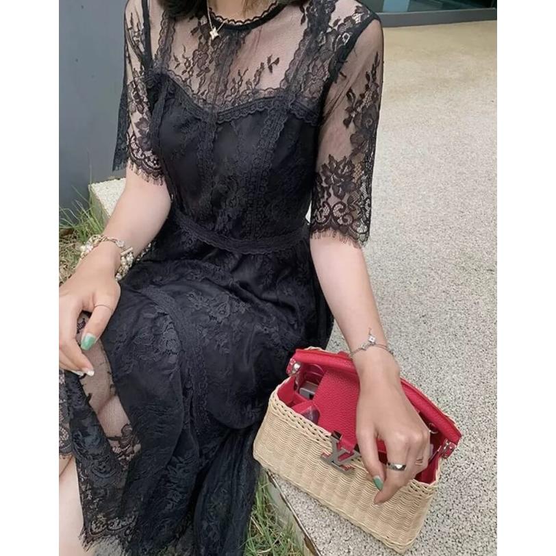 新品☆3L♪黒系♪チュール＆レース使いワンピース♪パーティ・結婚式☆a300 新品☆3L♪黒系♪チュール＆レース使いワンピース♪パーティ