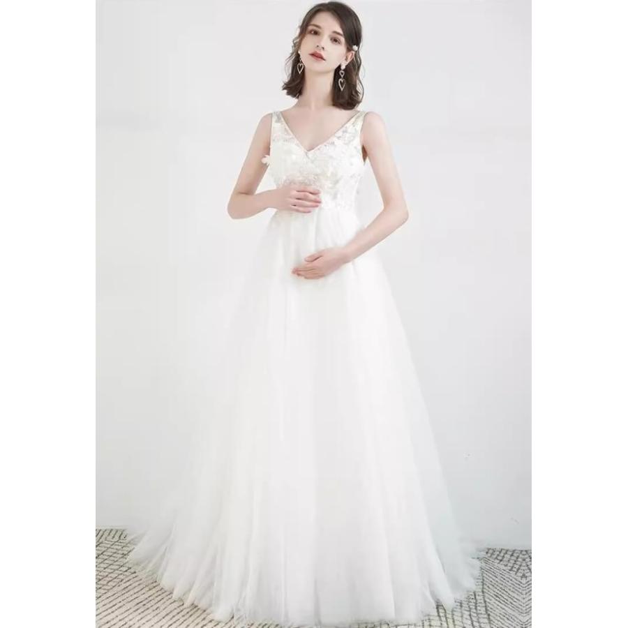 ウェディングドレス 袖なし ノースリーブ エンパイアライン 結婚式  