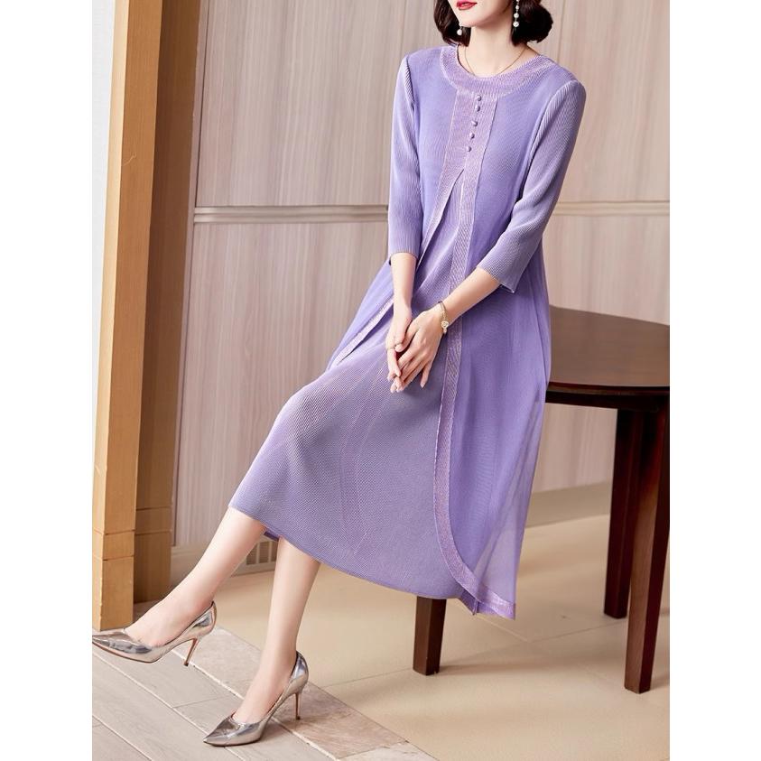 レイヤード風 ワンピース レディース パーティードレス 結婚式 お呼ばれドレス株式会社錦 60代 50代 40代 袖あり 長袖 フォーマルワンピース 上品 重ね着風 レイヤード風 ワンピース レディース パーティードレス 結婚式