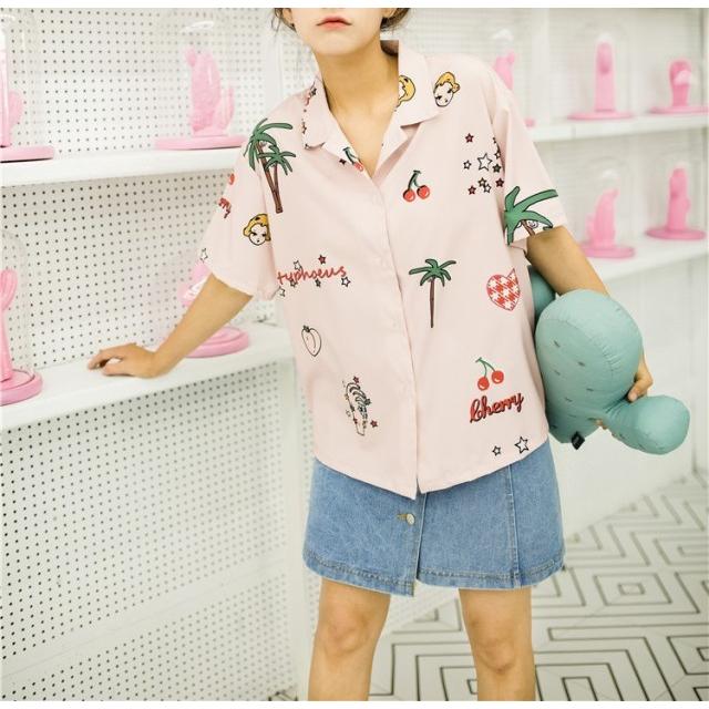 アロハシャツ オープンカラー 開襟シャツ ガーリー 半袖 ゆったり レディース トップス 体型カバー 大人可愛い フェミニン 襟付き 旅行 春夏 Ssl0050 Leap リープ 通販 Yahoo ショッピング